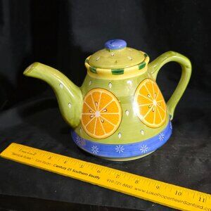 Hand-Painted Citrus-Themed Ceramic Teapot With Lid